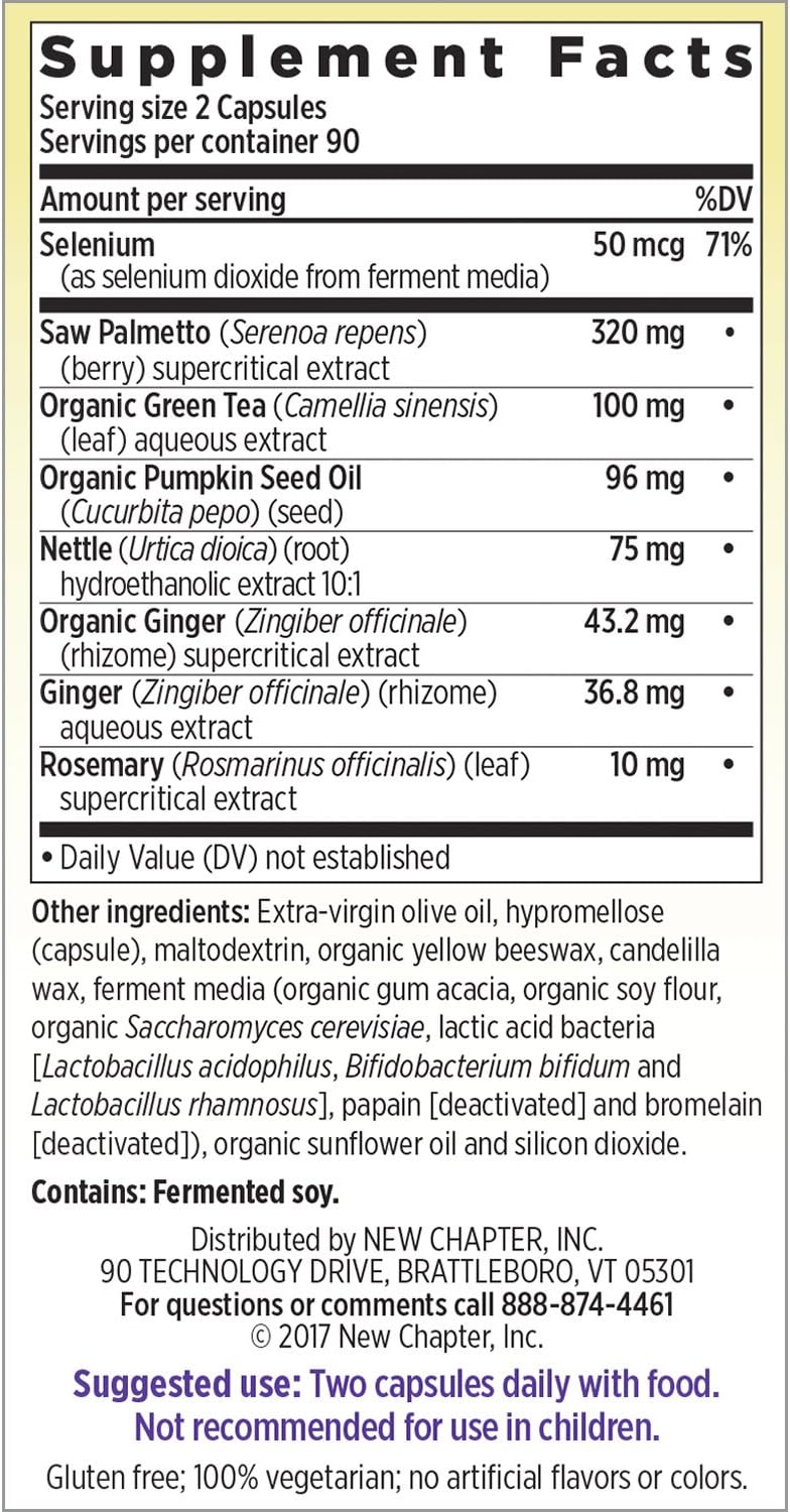 New Chapter Prostate Supplement - Prostate 5LX with Saw Palmetto + Selenium for Prostate Health - 180 ct Vegetarian Capsule: Health & Personal Care