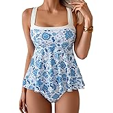 Aidonger Tankini Swimsuit for Women Color Block Tummy Control Two Piece Bathing Suit Slimming Swim Top with Bottom