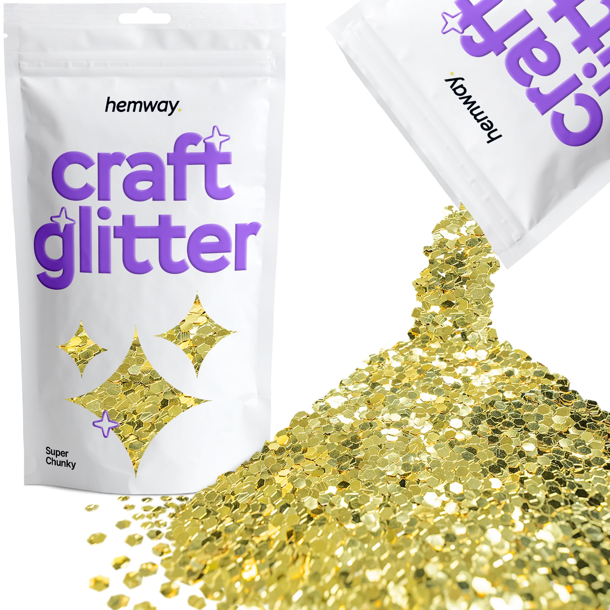 Hemway Craft Glitter Sand Gold 100g Super Chunky Glitter for Crafts, Resin, Cosmetic, Nail, Face, Body, Festival, Tumblers, Art, Candle, Crafting