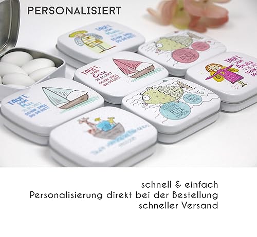 Gastgeschenk zur Taufe - Taufgeschenke für Gäste - Mädchen - Junge - direkt bedruckte Döschen mit Personalisierung