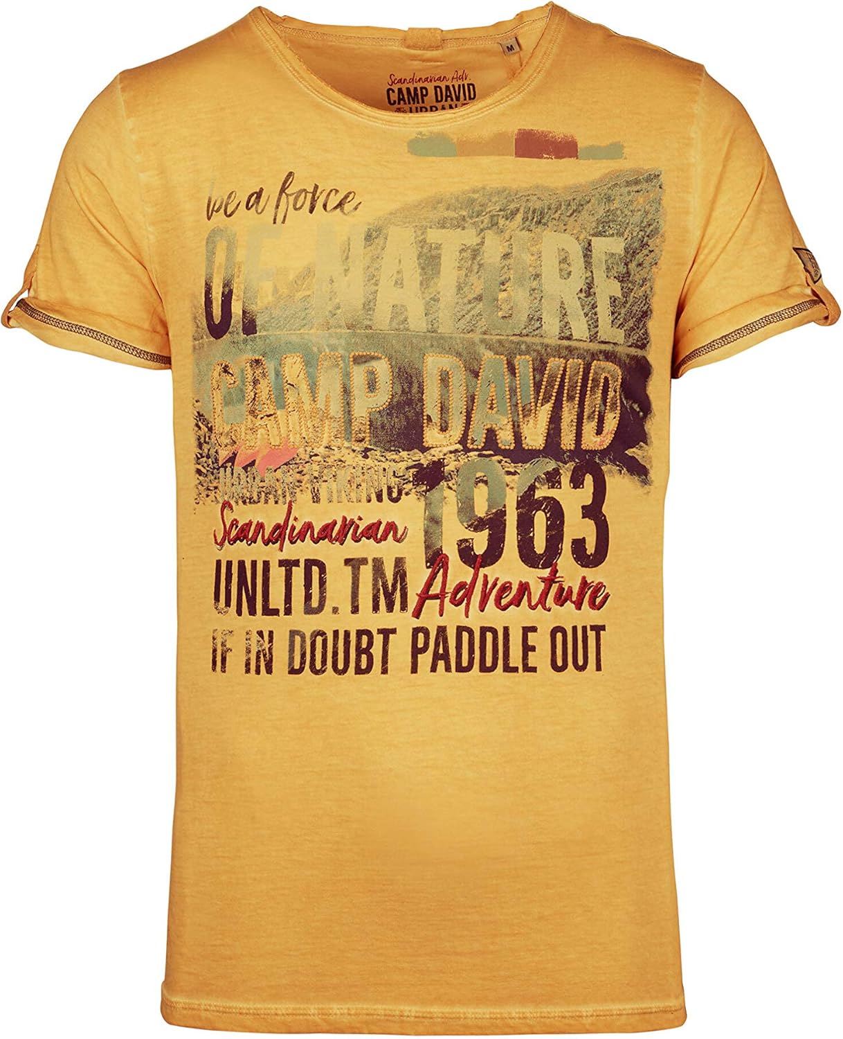 Camp David Men's Tshirt with photo print and embroidery. Yellow