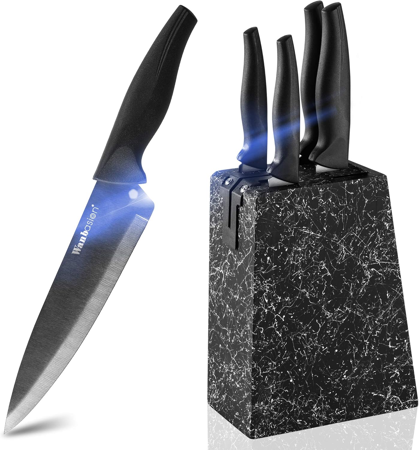 Wanbasion Black Knife Block Set with Knives Wooden, Stainless Steel