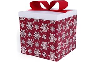 LaRibbons Large Christmas Gift Boxes with Lids,10x10x10 Inches Snowflake Design Folding Square Gift Boxes for Christmas Decorative,Xmas,Present,Storage,Red