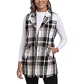 MoFiz Womens Long Flannel Plaid Vest Fall Winter Button Down Sleeveless Blazer Jackets Cardigan Coat Outerwear With Pockets