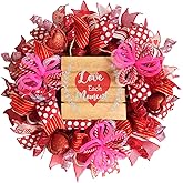 Bibelot 20 Inch Valentines Day Mesh Wreath, Red Pink Mesh Wreath with Ribbon Berry, Valentine's Day Wreaths for Wedding Anniversary Indoor Outdoor Decor