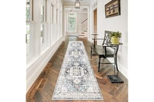 RUUGME Hallway Washable Runner Rug 2'6x10 - Vintage Kitchen Rug with Non Slip Backing Stain Resistant Rugs for Living Room Bedroom Distressed Mat Floor Carpet Runner for Bathroom (2'6''x10', Deep Blue/Navy)