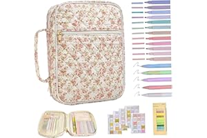 Bible Cover, Floral Printed Quilted Bible Case with Pens & Tabs & Handle, Bibles Carrying Bag, Portable Bibles Cases for Woma