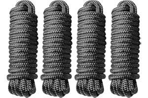 Dock Lines 4 Pack 3/8" x 20' Double Braided Nylon Boat Dock Lines Pre-spliced with a 12" Loop, Easy to Handle Boat Ropes for Docking, Marine-Grade Dock Lines for Boats 3/8 Inch Boat Lines,J-FM TWNTHSD