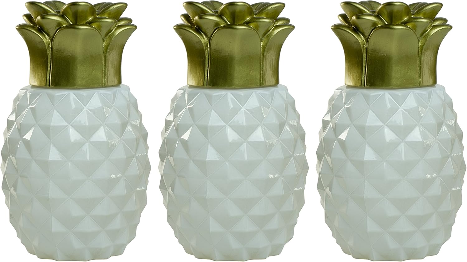 Oil Lamps & Accessories - TIKI Brand 3-Pack Table Torch Glass Pineapple White and Gold - Decorative Outdoor Torch for Backyard, Lawn, and Patio, 6.5 in, 1117077