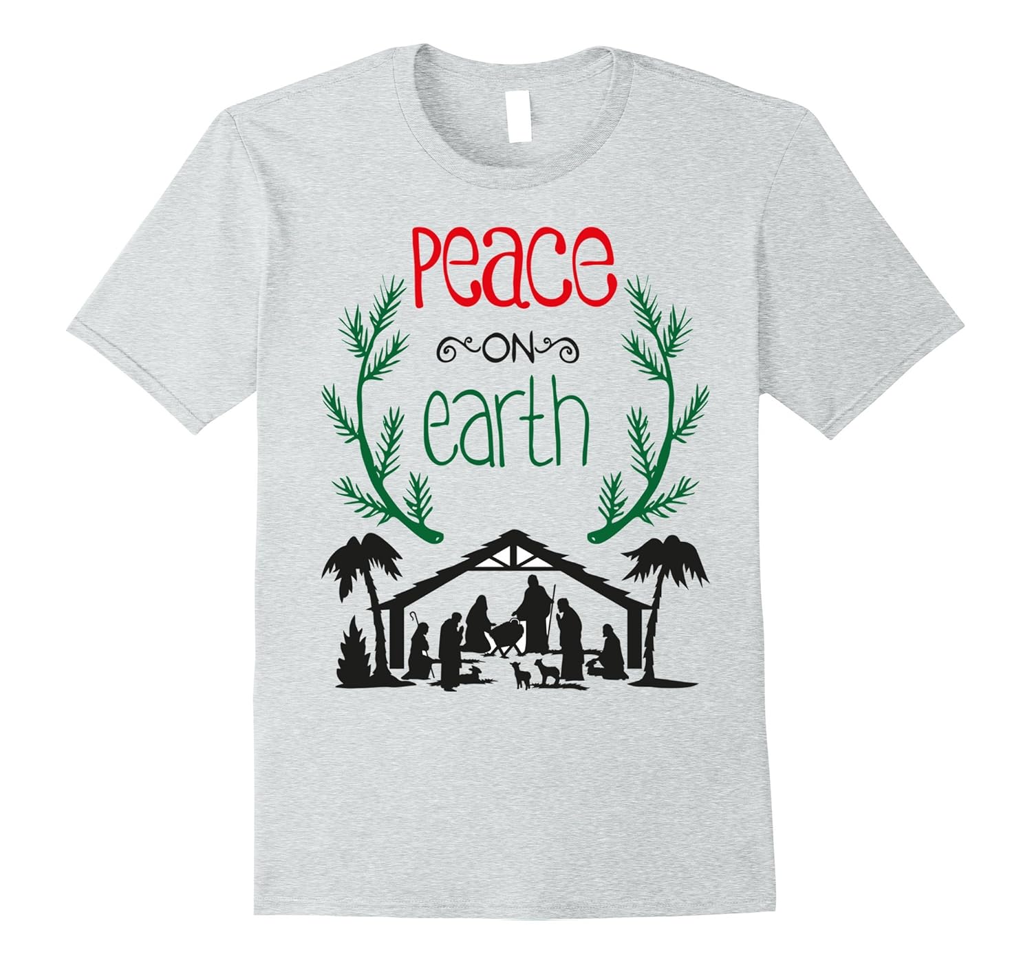 Peace on Earth Christmas T-shirt - Baby Jesus In The Manger-Rose