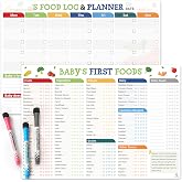 POCAZONE Baby First Foods Tracker Magnets, 2 Pack 101 Foods &amp; Meal Planner | Nutrition Poster, Daily Log Meal Planner Checklist, 101 Foods Before 1, Dry Erase Whiteboard for Refrigerator