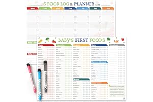 POCAZONE Set of 2 Baby First Foods Tracker Fridge Magnet, Nutrition Poster, Daily Log Meal Planner Checklist, 101 Foods Before 1, Dry Erase Whiteboard for Refrigerator, 3 Dry-Erase Markers