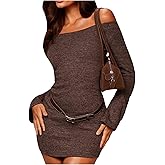 Milumia Women's Off The Shoulder Mini Dress Y2K Ribbed Knit Bodycon Long Sleeve Going Out Dresses