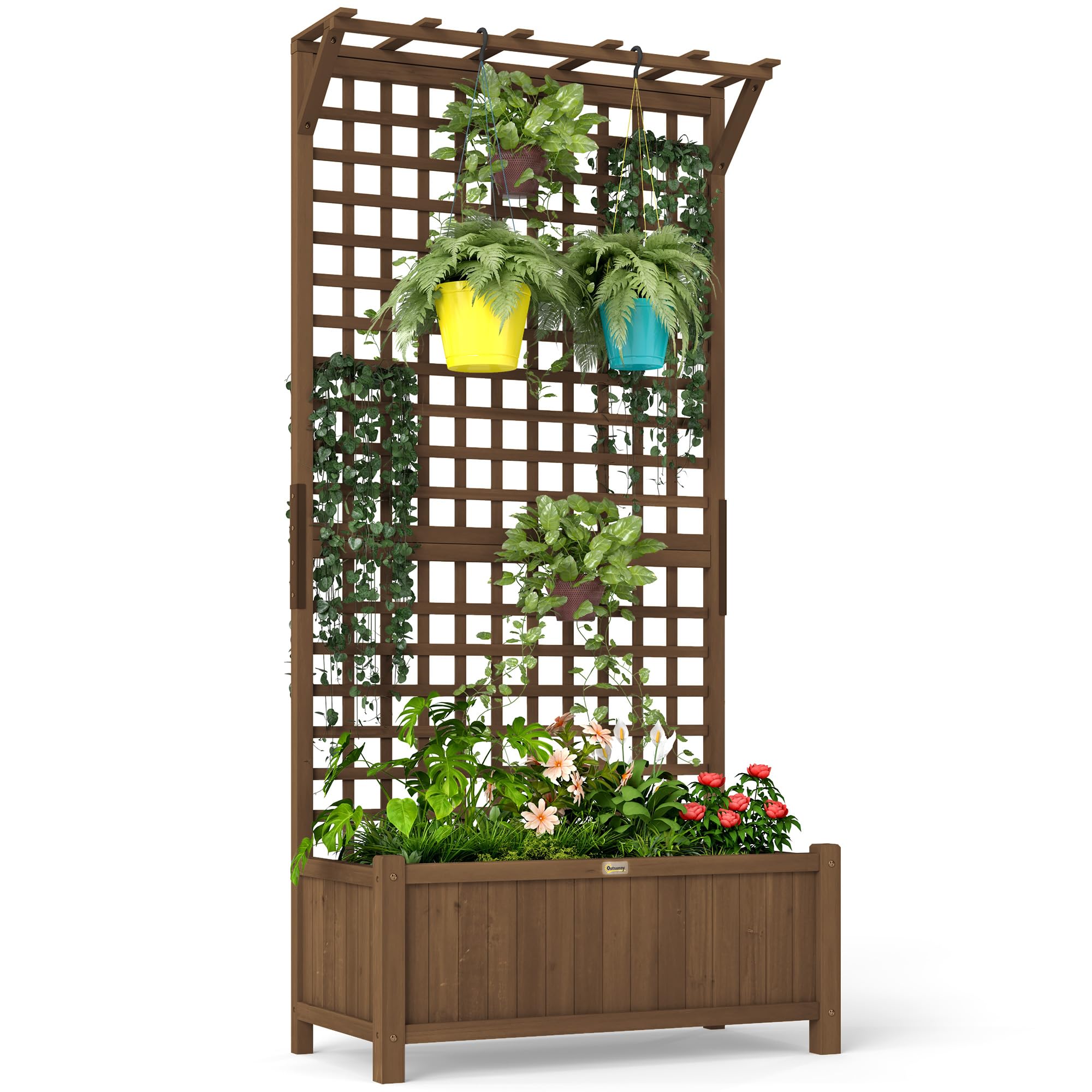 Outsunny Wood Planter with Trellis for Climbing