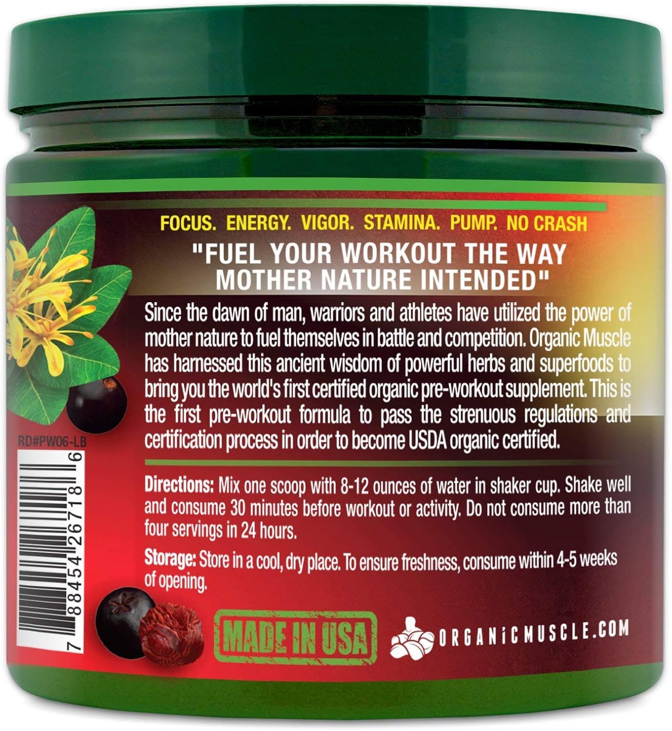 Organic Muscle #1 Rated Organic Pre Workout Powder-Natural Vegan Keto Pre-Workout & Organic Energy Supplement for Men & Women- Non-GMO, Paleo, Gluten Free, Plant Based -Lemon Berry -160g: Health & Personal Care