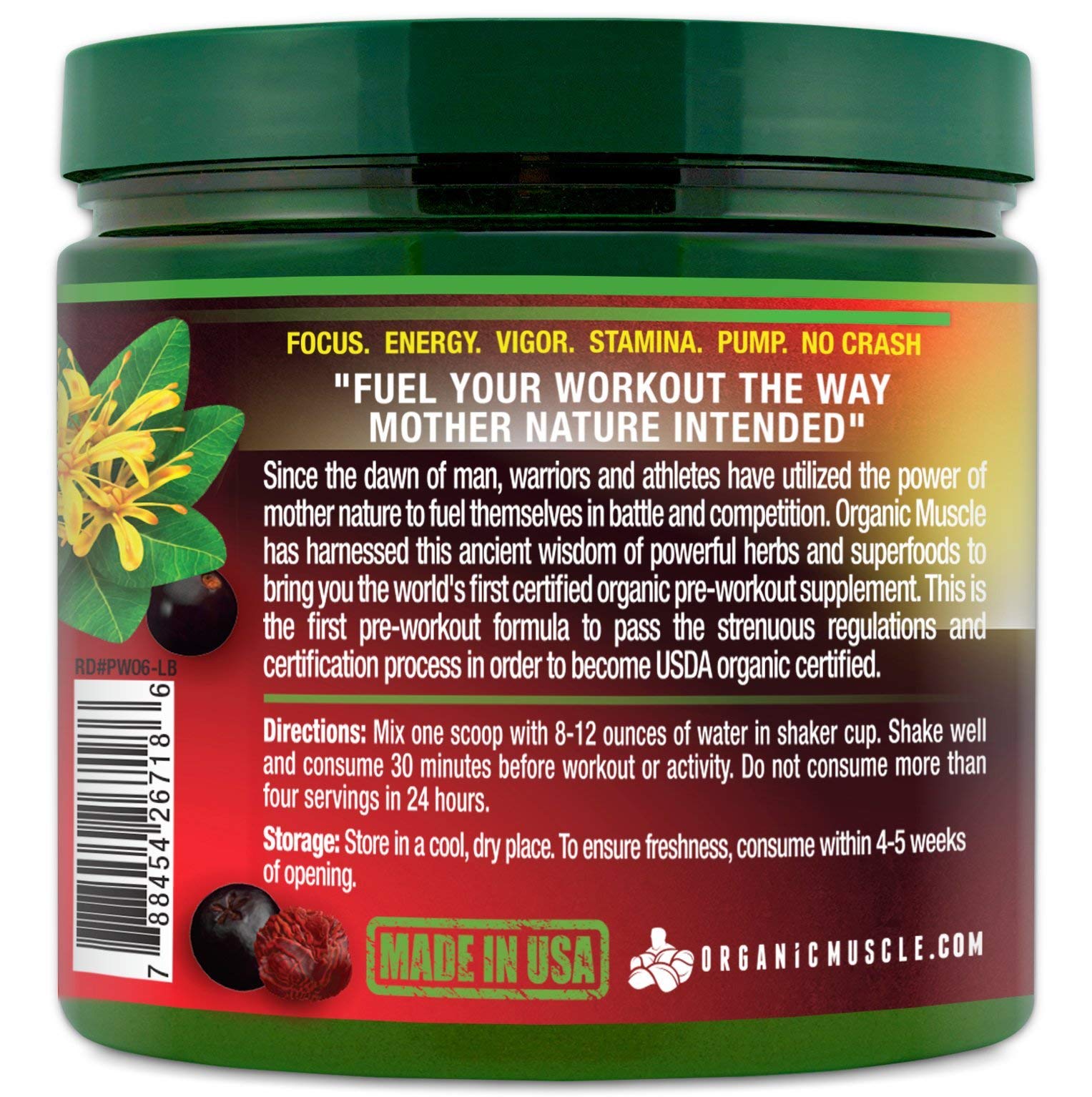Organic Muscle PreWorkout Powder Certified USDA Organic & Vegan with