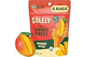 SOLELY - Organic Dried Mango Strips (5 oz Resealable Bags, Pack of 6) - Real Fresh Fruit - 1 Ingredient - Healthy Snacks for Adults & Kids - Non GMO, Vegan Snacks, Shelf Stable - 6 Bags (30 oz)