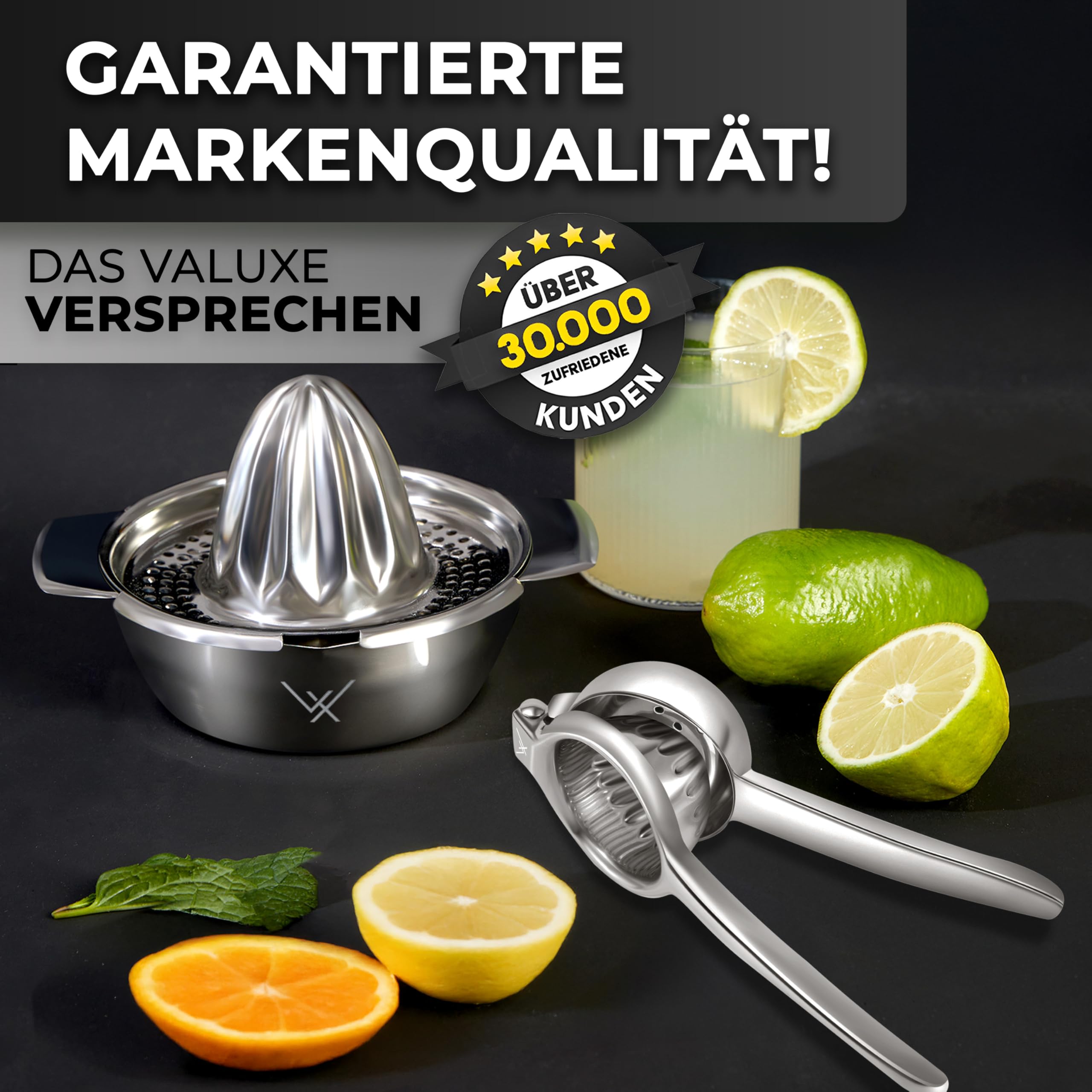 VALUXE® Premium Zitronenpresse Edelstahl - Zitruspresse für Zitronen, Limetten & Orangen mit 350ml Behälter - Manuelle Limetten-Presse, Lemon Squeezer spülmaschinengeeignet 5