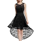 MUADRESS Women's Elegant Floral Lace Dress Sleeveless Crew Neck Hi-Lo Cocktail Dress for Evening Party