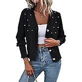 SHENHE Women's Button Up Cardigan Pearl Beaded V Neck Dressy Fall Knit Cardgian Sweater