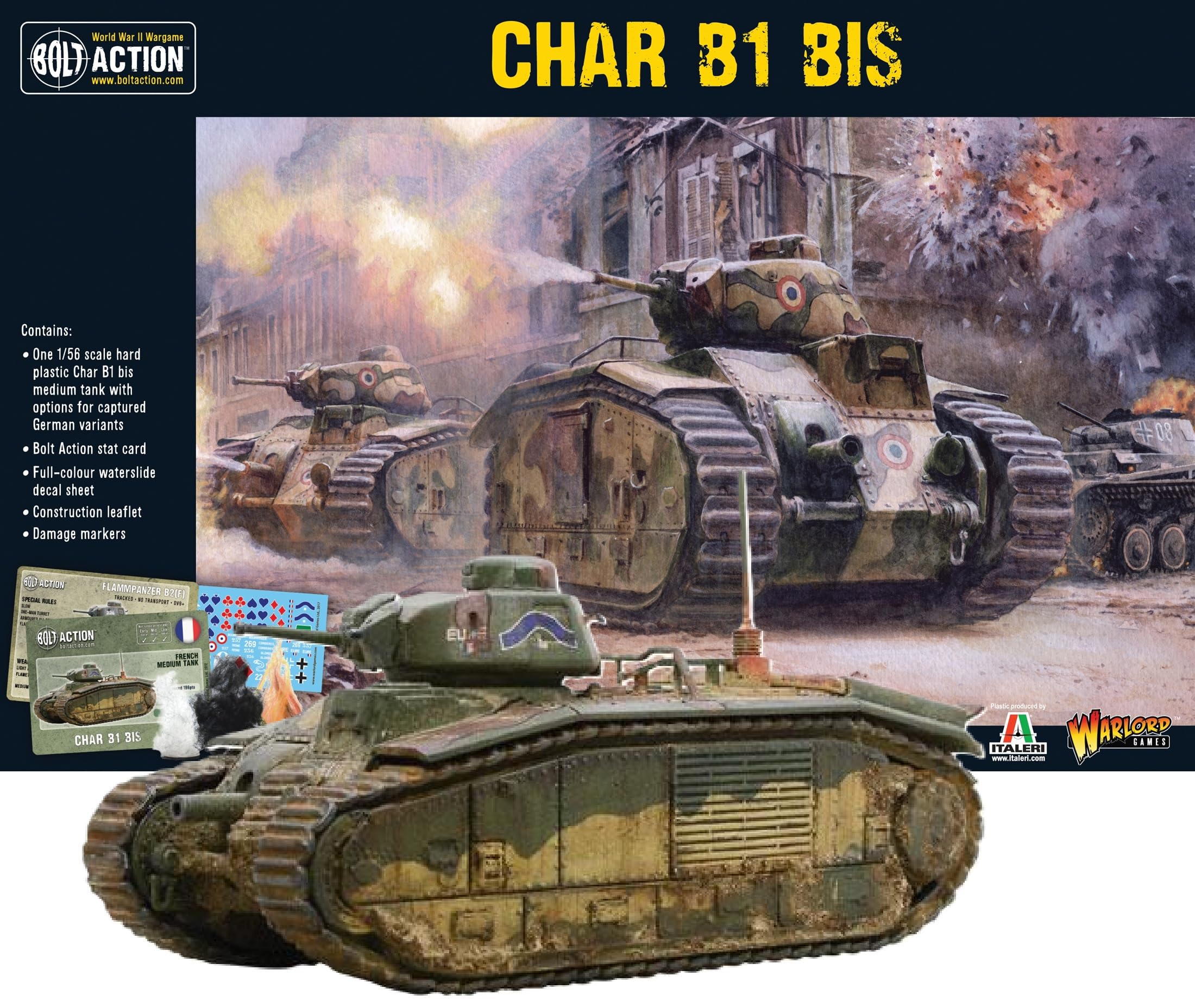 Char B1 Bis - 1:56 / 28mm French Army Plastic Scale Model Tank For Bolt Action by Warlord Games Highly Detailed World War 2 Miniatures