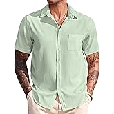COOFANDY Men's Casual Short Sleeve Button Down Summer Beach Shirt Lightweight Textured Wrinkle Free Untucked Shirts