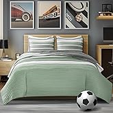 Comfort Spaces Twin Quilt Set Trendy Casual Fun, Vibrant Color Stripes Design, All Season Lightweight Coverlet Bedspread Twin Size Kids Bedding & Sham, Verone, Twin/Twin XL, Sage Green, 2 Piece