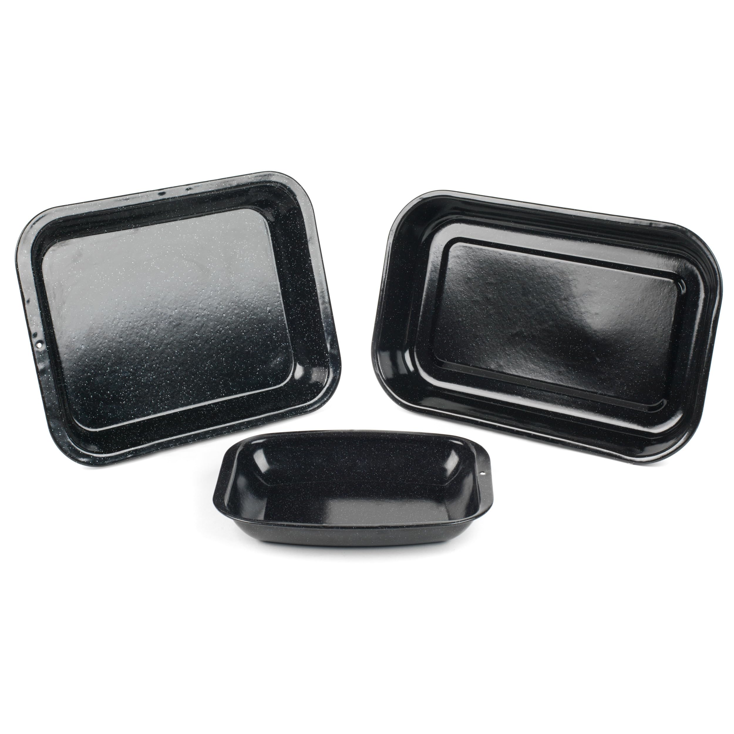 Russell Hobbs Romano 3-Piece Roasting Tray Set – Large Vitreous Enamel Roasting Tin, 36/38cm Rectangular Roasters & 26cm Chop Tray, Oven Safe to 230°C, Durable Carbon Steel, Christmas Dinner Roaster — image 1