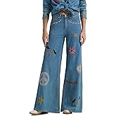 Wrangler X Lainey Wilson Women's Embroidered Wide Leg Pant - Denim