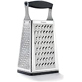 Cuisipro Stainless Steel Cheese Grater with Handle, 4 Sided Box Grater for Kitchen, Ginger Grater Dishwasher Safe, Fruit and 