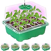 Bonviee 5 Packs Seed Starter Tray with Plant Light, Elevated Seedling Starter Trays Kits with Adjustable Humidity Domes and Clear Cell Tray, 12 Full Spectrum led lamp Beads for Plants Indoor-Green