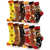 Zhanmai 12 Pairs Thanksgiving Fall Autumn Socks Bulk Harvest Fuzzy Holiday Novelty Socks Unisex Turkey Pumpkin Thanksgiving Harvest Themed Funny Stocking Gifts for Women Adult Girls Men