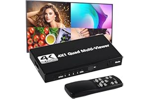 4K Quad Hdmi Multiviewer 4 in 1 Out Seamless Hdmi Switcher with Remote Control, 9 Display Modes Switching Between 4k@30hz and