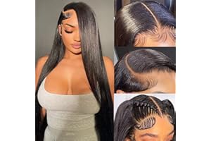 XUBULO Straight Lace Front Wigs Human Hair 13x4 Transparent HD Lace Front Wigs Human Hair Pre Plucked 180% Density Straight Lace Frontal Wigs Human Hair with Baby Hair for Women 24 Inch