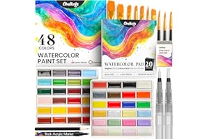 Chalkola Professional Watercolor Paint Set - 48 Semi Moist Water Colors Paint Adult Set, XL Pans | With Painting Brushes, Wat