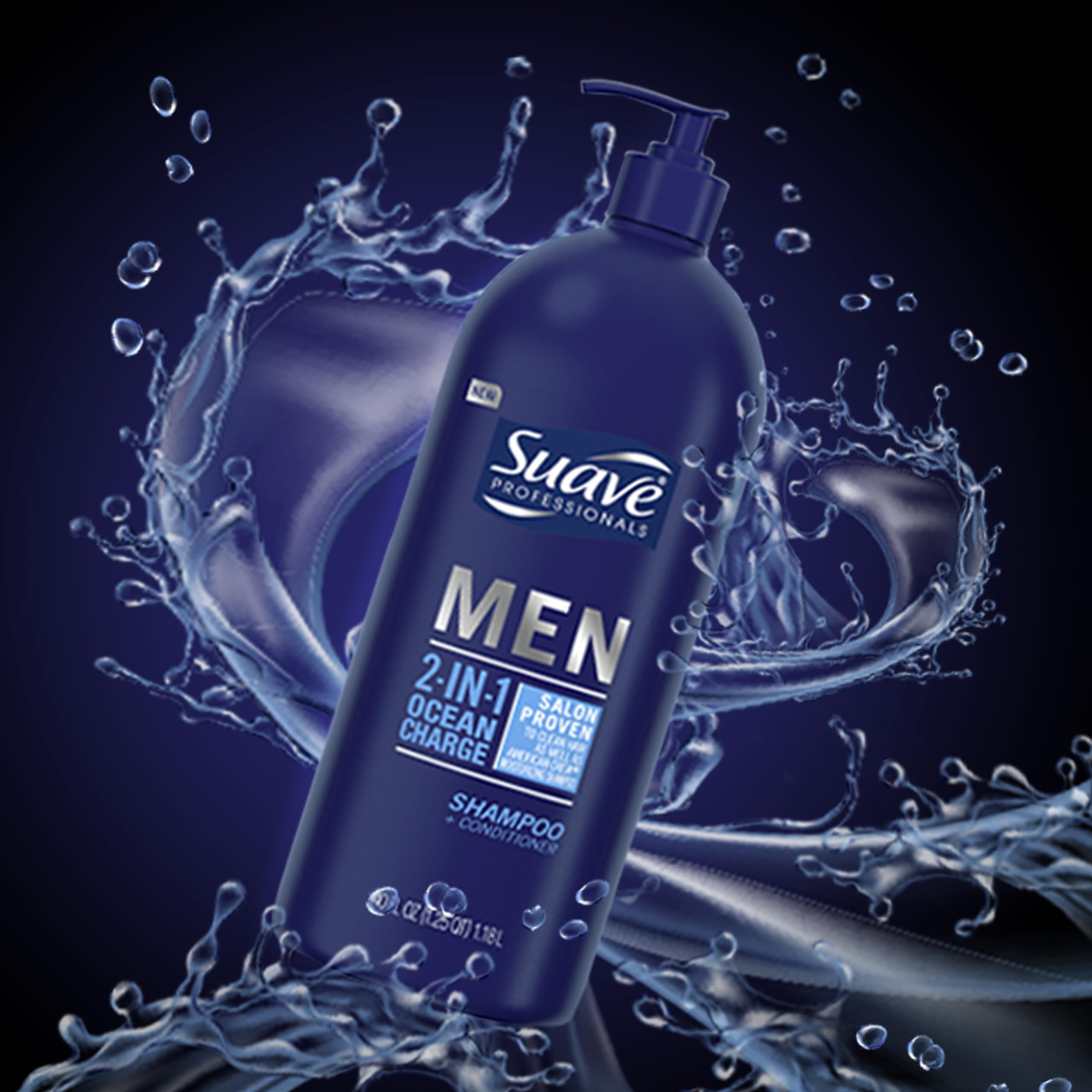 Suave Men Shampoo and Conditioner 2 in 1 Ocean Charge Refreshing, Cleanse and Conditions Hair, 40 oz Pack of 3