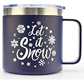 Cute Christmas Holiday Coffee Mugs Insulated Cup Gift for Her Him Small Travel Mug with Lids Cool Snowflake Xmas Tumbler Mug for Women Men Girl Boyfriend Present Ideas Christmas Festive Vacation Mugs