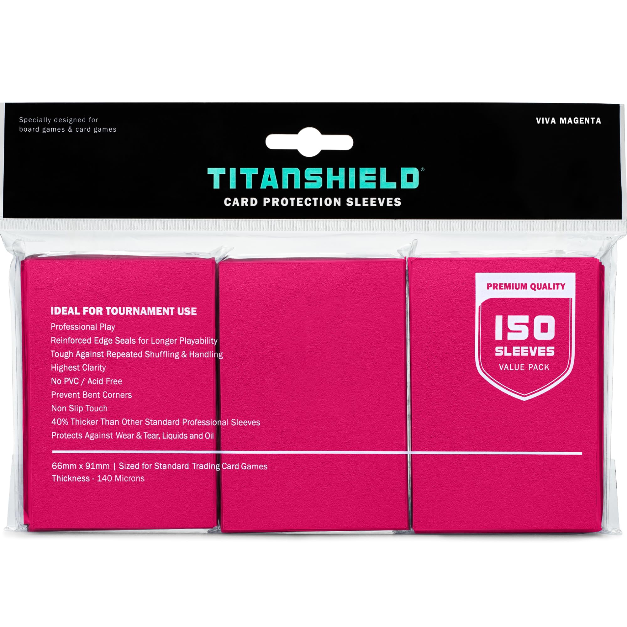 TitanShield Premium Viva Magenta 150 Sleeves Standard Size Board Game Trading Card Sleeves Deck Protector for Magic The Gathering MTG, Baseball Collection, Dropmix
