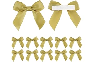 AIMUDI Gold Satin Ribbon Bows 2" Self Adhesive Satin Bows for Gift Wrapping Premade Ribbon Bows with Double-Sided Tape for Making Crafts Baby Shower Birthday Party Wedding Decorations, 50 PCs