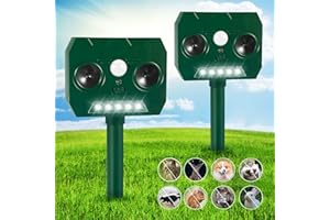JAHY2TECH 2 Pack Ultrasonic Animal Repellent Outdoor Solar Cat Repellent, Safe Animal Deterrent Deer Repellent Devices with PIR Motion Sensor to Keep Cats Deer Squirrel Skunk Dog Out of Yard Permanently