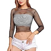 Lemon Girl Women's Fishnet Long Sleeve Crop Top Mini Lingerie Mesh Babydolls Chemises Nightwear One Size