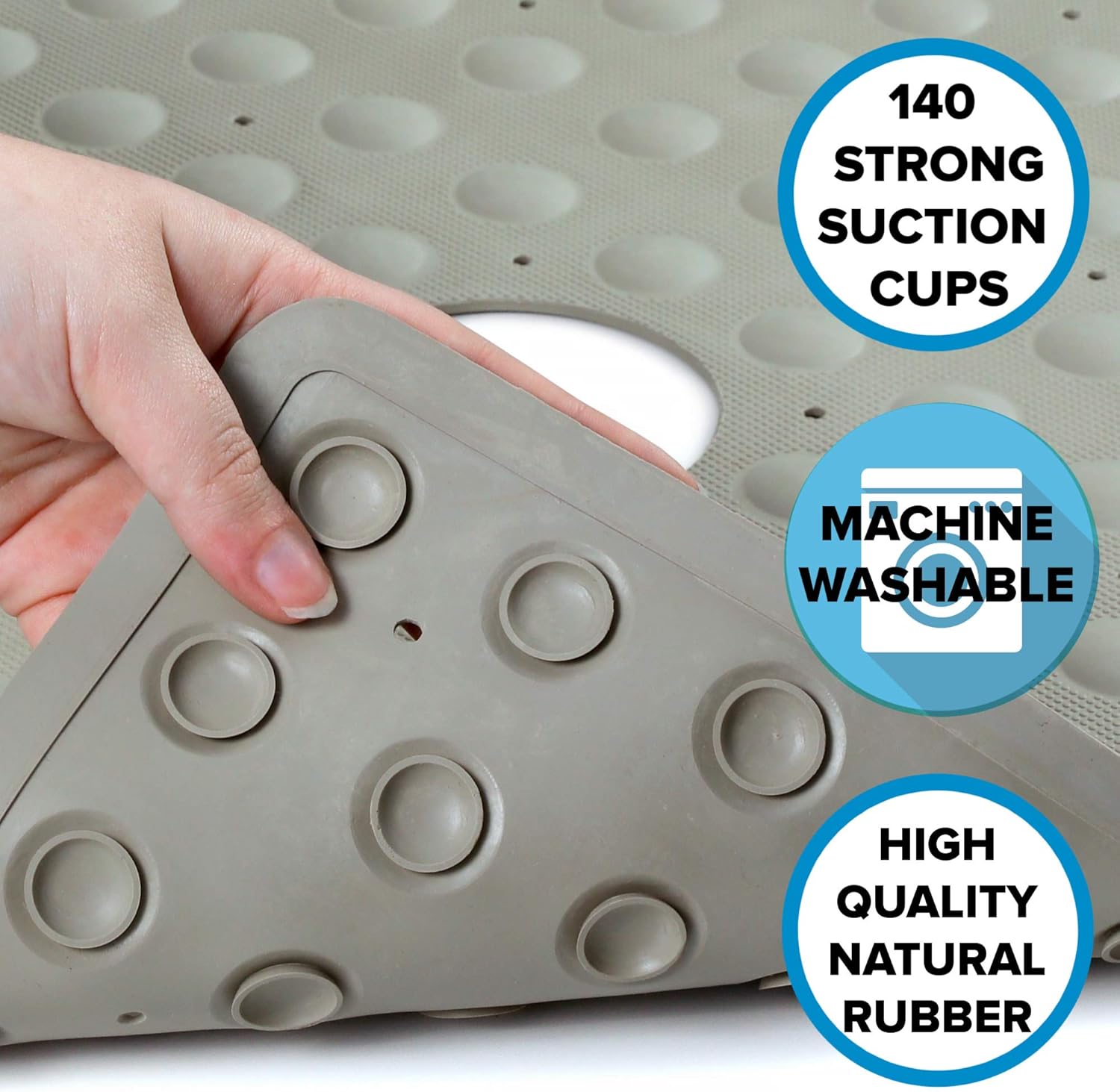 SlipX Solutions Tan Square Rubber Safety Shower Mat with Microban Antimicrobial Product Protection, Reliable Slip-Resistance in Shower Stalls (21 Inch Sides, Mildew Resistant, 140 Suction Cups): Health & Personal Care