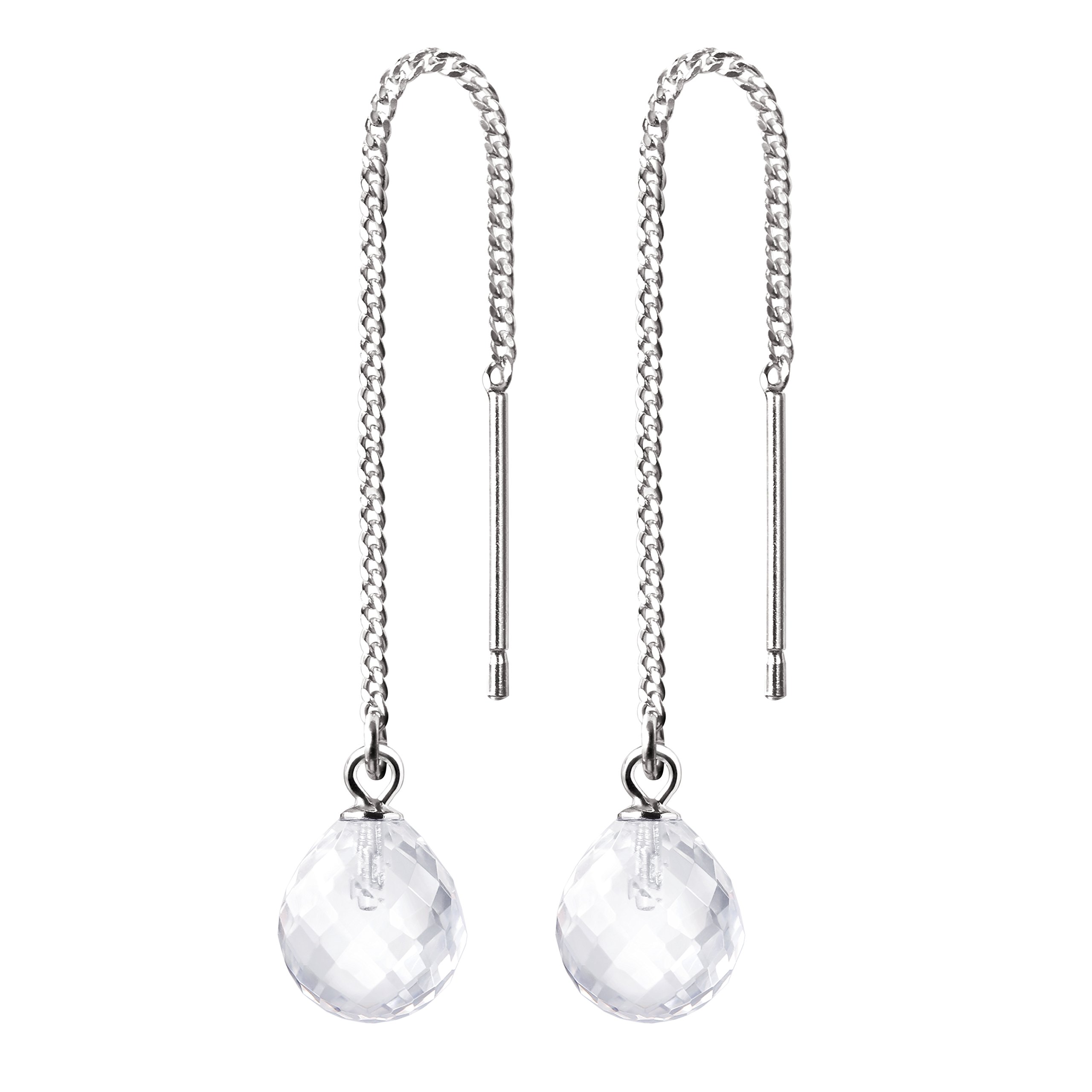 Franki Baker Sterling Silver & Natural Clear Crystal Long Drop Dangle Earrings. Length: 5.4cms