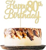 Gyufise Gold Happy 80th Birthday Cake Topper Pack of 3 Glitter Picks