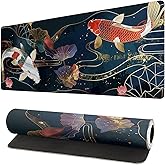 Gaming Mouse Pad Desk Pad,Extended Big Mouse Pad,31.5x11.8 Inch Long Computer Keyboard Mouse Mat Mousepad with 3mm Non-Slip Base and Stitched Edge for Gaming and Office… (koi)