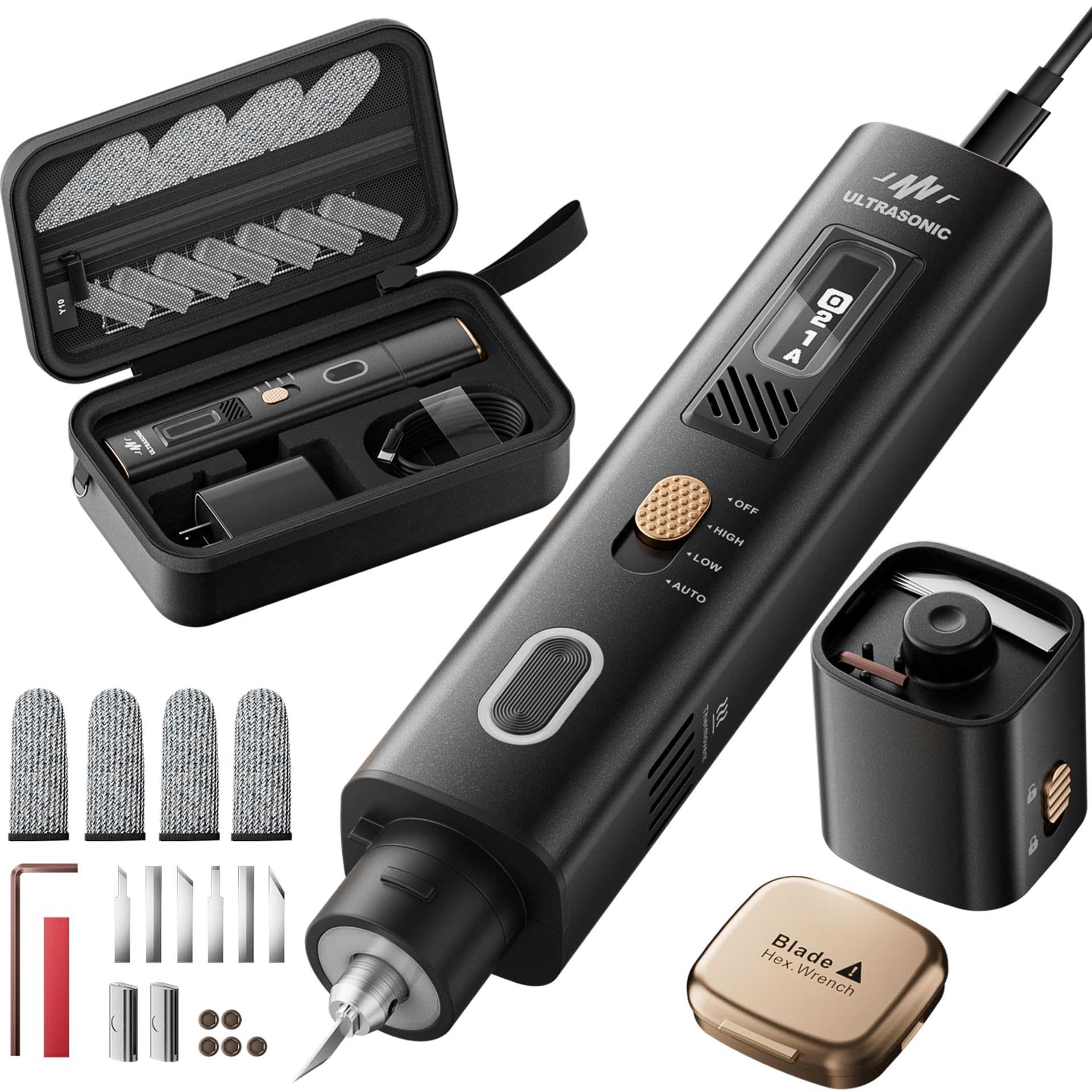 Photo 1 of *USED*
40KHz Ultrasonic Cutter Knife Pro, Handheld Craft Cutting Tool for 3D Prints,PVC,Leather,Plastic,Resin | Includes 50 Replacement Blades & Display Case | Multifunctional Sonic Knife for DIY,Modeling