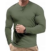 JMIERR Mens Muscle Slim Henley Shirt Button V-Neck Long Sleeve Gym Workout Athletic T Shirts