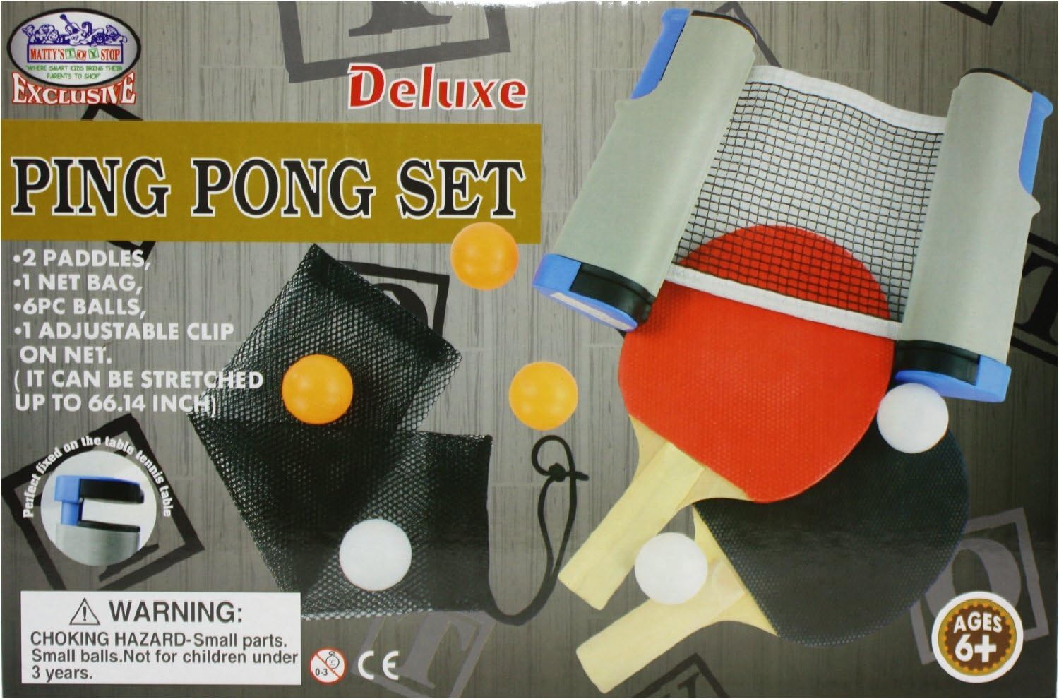 Matty's Toy Stop Deluxe Table Tennis (Ping Pong) to Go with Fully Adjustable Net, 2 Paddles, 6 Balls (3 Orange & 3 White) & Mesh Storage Bag : Sports & Outdoors
