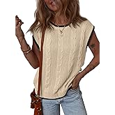 Dokotoo Tank Tops for Women Round Neck Cap Sleeve Color Block Cable Knit Womens Tank Tops Sweater Vest Women