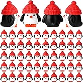 Soulchen 50 Pcs Winter Mini Penguin Figurines Small Resin Penguin with Red Hat Tiny Animal Statue Cake Topper Birthday Decorations for Christmas Micro Landscape Party Supplies Doll House DIY Craft